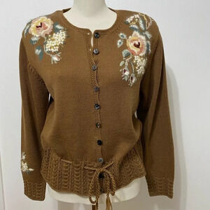 Vintage - 90’s Susan Bristol Hand Embroidered Floral  Roses Cardigan
